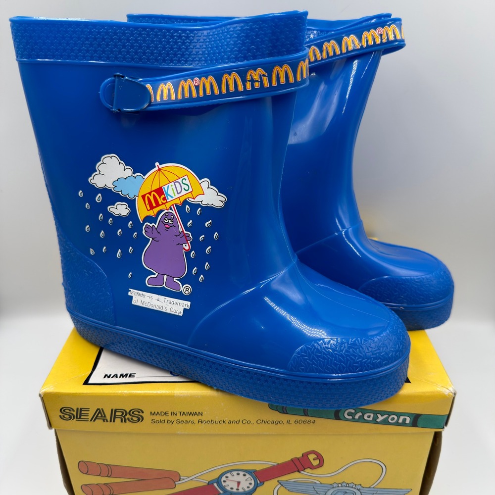 Vintage 1987 McKids McDonalds Grimace Rain Boots Blue Sears Box Size 13-1 58911